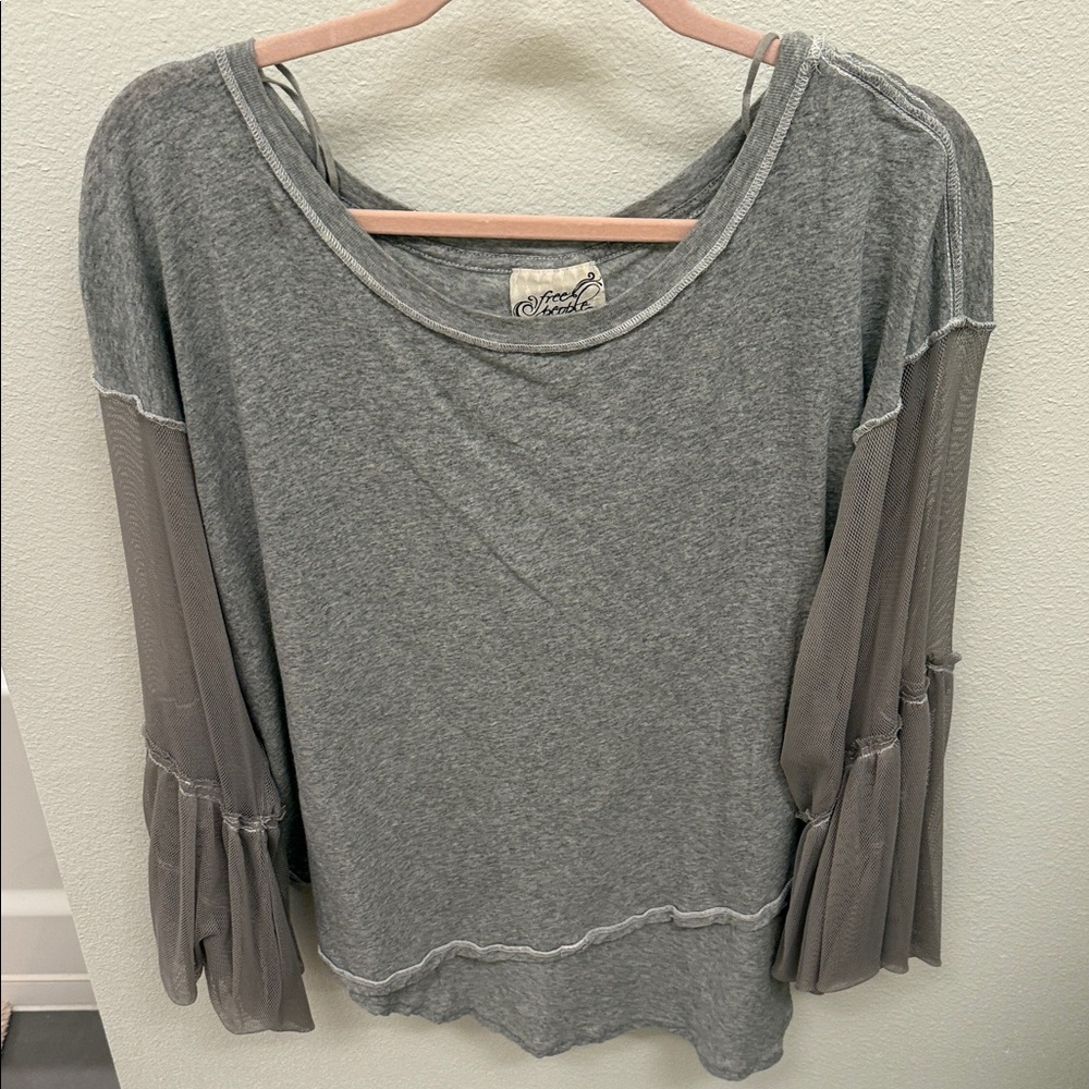 Free People Two-Tone Gray Long Sleeve Top